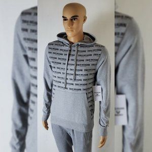 TRUE RELIGION LOUNGEWEAR HODDIE MEN ALLOVER PRINT SCRIPT REPEAT LOGO SIZE S GREY